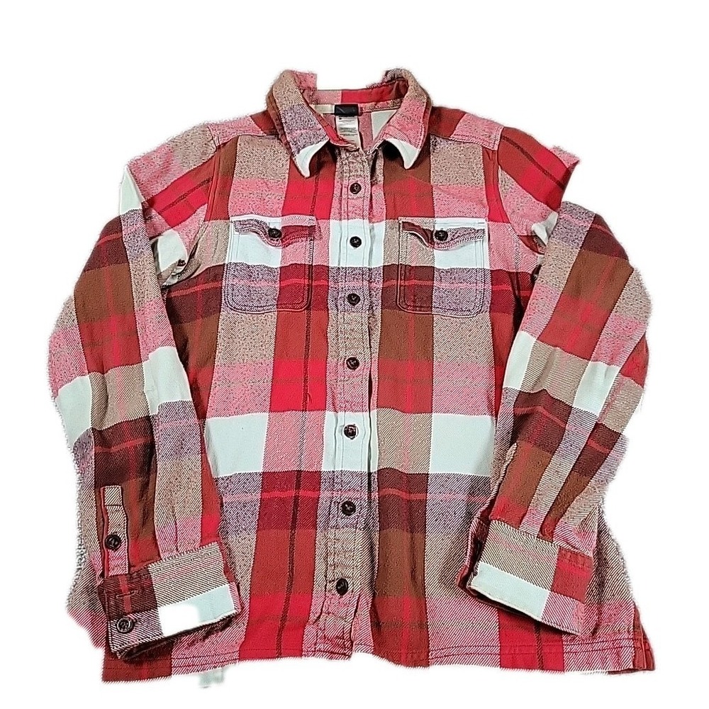 Patagonia Womens Shirt Size 2‎ Red Fjord Flannel Long Sleeve Button Up Outdoor